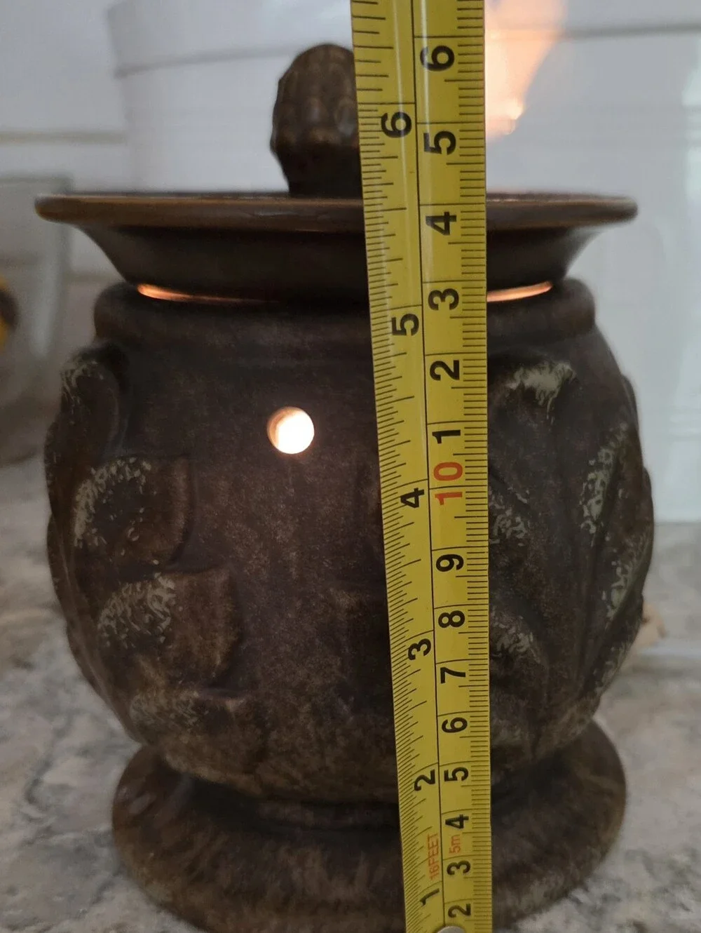 Ceramic Electric Light Wax Warmer Leaf Brown Tuscany Scented Switch On Cord